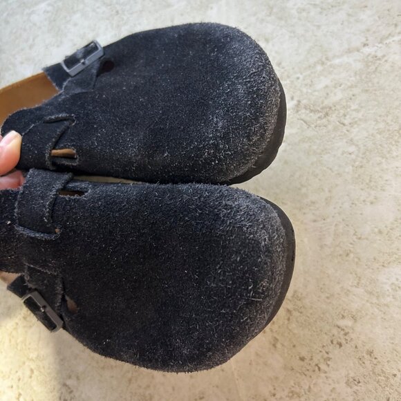 Birkenstock Boston Black Suede Clogs Size Women 10 Men 8 Adjustable Strap - Picture 5 of 10